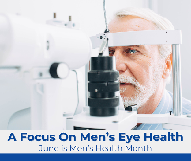 Older man using a machine at an eye exam